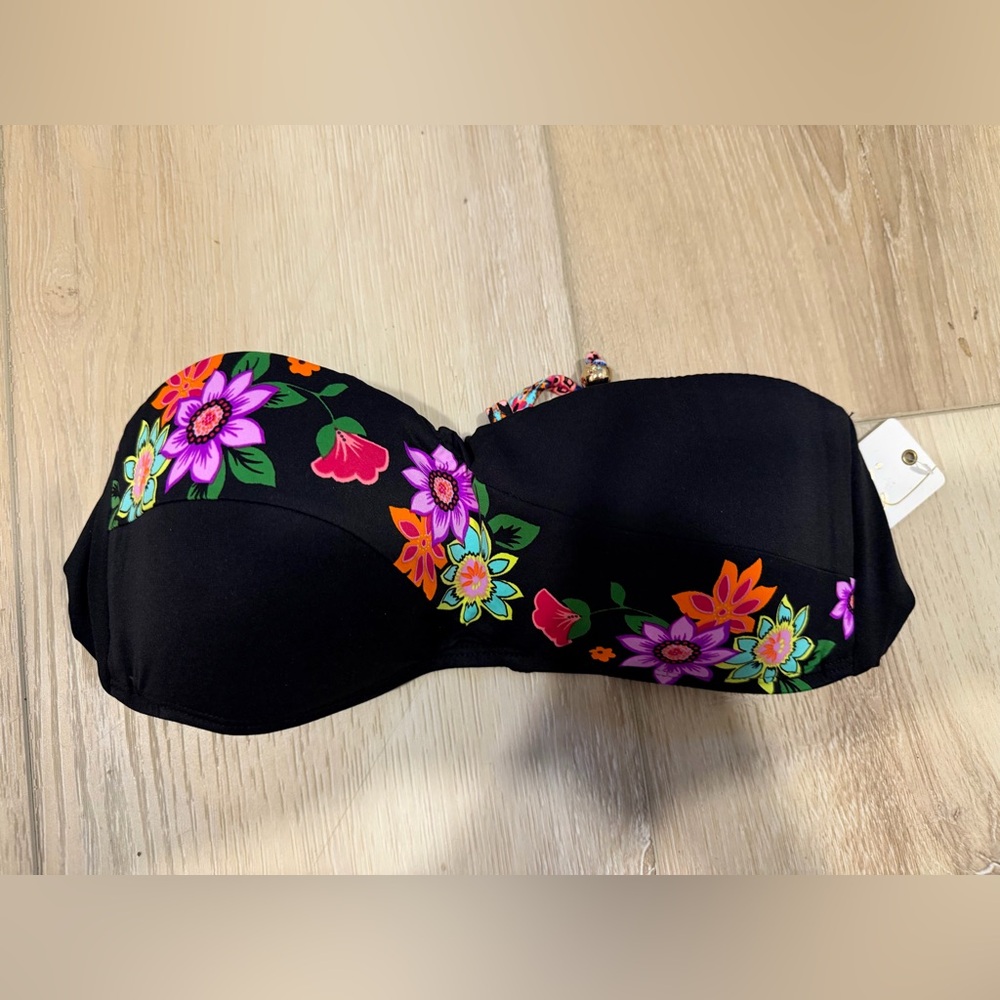 Anne Cole Black Floral Bandeau Bikini Top